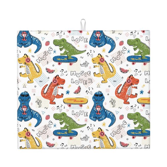 Honeii Dinosaur for Dish Drying Mat for Kitchen Counter, Non-slip Rubber Backed, Hide Stain Kitchen Super Absorbent Draining Mat, Dish Rack Pad