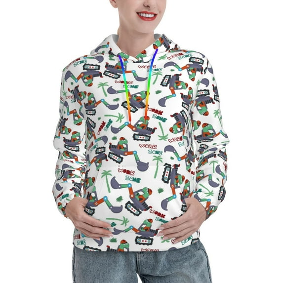 Honeii Dinosaur on Excavator2 Pattern Womens Oversized Hoodies Long Sleeve Sweatshirts Pullover Fall Outfits with Pocket-Small