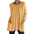 thumbnail image 1 of Women's Long Sleeve Crew Neck T-Shirt Casual Comfortable Solid Color Pocket Top Soft Stretch Basic Tee Stylish Everyday Wear, 1 of 5