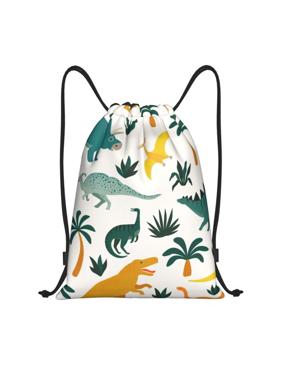 Dinosaurs and Tropical Leaves Print Drawstring Backpack,Drawstring Bags String Backpack Gym Cinch Sack Backpack Sport Bag Draw-Medium