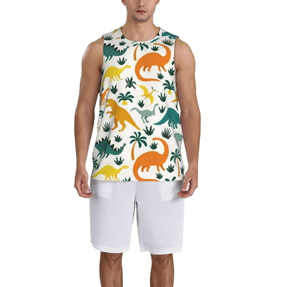 Honeii Dinosaurs and Tropical Leaves print basktball shirt for men and women, Unisex basketball jersey for Theme party-XX-Large