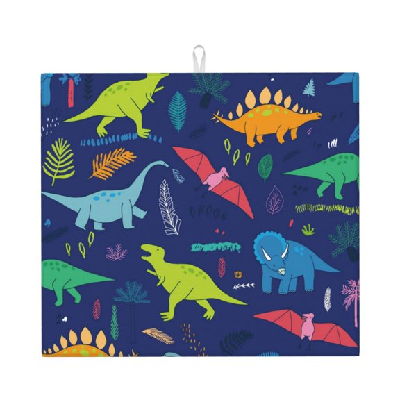 Honeii Dinosaurs for Dish Drying Mat for Kitchen Counter, Non-slip Rubber Backed, Hide Stain Kitchen Super Absorbent Draining Mat, Dish Rack Pad