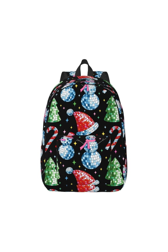 Disco Mirror Ball Snowman Print Canvas College Laptop Backpack, Durable Rucksack Travel Notebook Bag School Backpack Book Bag for Men Women-Small