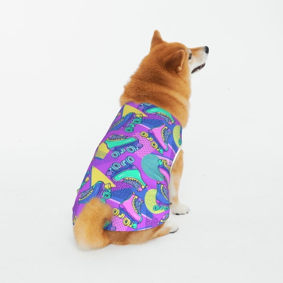 Honeii Disco Roller Skates Pattern 100% Cotton Dog Clothes Dog Costumes Doggie Shirts Puppy Shirt Pet Vest Tank Top Cat Tee-3X-Large