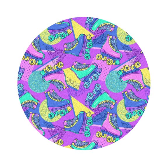 Honeii Disco Roller Skates Print Leather Coaster Set of 6, Ideal for Safeguarding Your Furniture from Drinks Spills and Effortless Cleanup,Round Shape