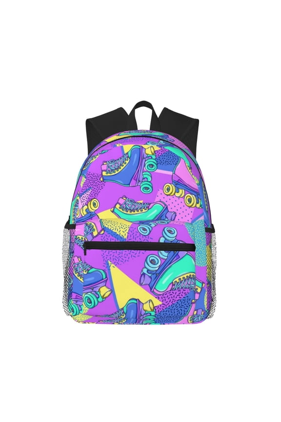 Disco Roller Skates Print School Backpack,Casual Lightweight Travel Rucksack Daypack,Backpacks for College High