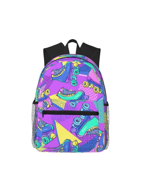 Disco Roller Skates Print School Backpack,Casual Lightweight Travel Rucksack Daypack,Backpacks for College High