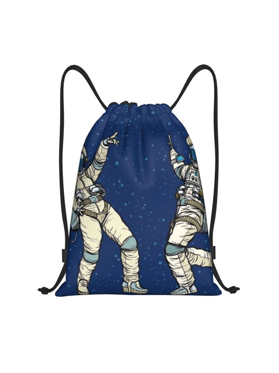 Disco party Astronaut Dancing Print Drawstring Backpack,Drawstring Bags String Backpack Gym Cinch Sack Backpack Sport Bag Draw-Small