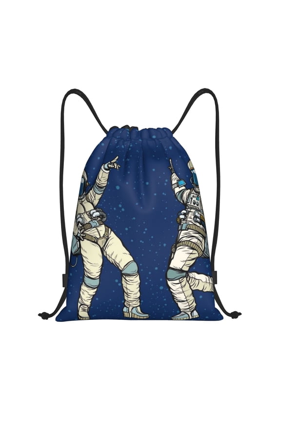 Disco party Astronaut Dancing Print Drawstring Backpack,Drawstring Bags String Backpack Gym Cinch Sack Backpack Sport Bag Draw-Small