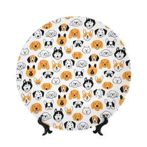 Honeii Dog Faces Print Elegant Bone China Decorative Plate, Porcelain Plate,Art Crafts,Ceramic Ornaments for Home Office Wall Decor-6in