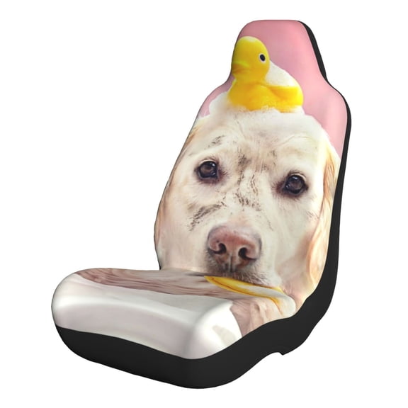 Honeii Dog Sitting In Bathtub With Duck On Head for Car Seat Covers Full Set, Seat Covers for Cars, Car Seat Protector Waterproof, Leather Car Seat Cushion-2 PCS