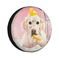thumbnail image 1 of Honeii Dog Sitting In Bathtub With Duck On Head Print Tire Covers, Waterproof Anti-UV Sun Snow Rain Tire Covers for Trailers, RV, Camper, SUV, Truck-15 inch, 1 of 6