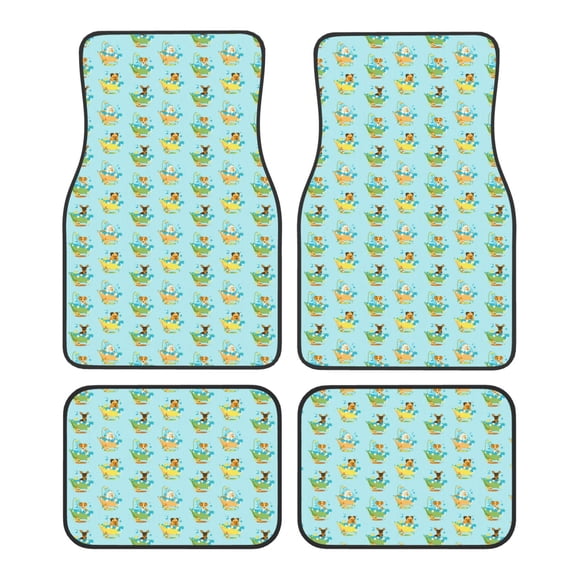 Honeii Doggy In Bubble Bath Print Car Foot Mat Four-Piece Set - Front & Rear Universal Car Floor Mats for SUVs, Trucks, Sedans