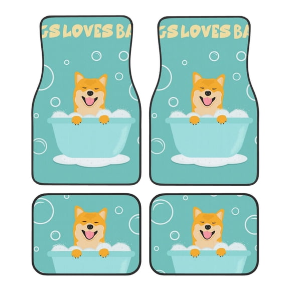Honeii Dogs Loves Bath Print Car Foot Mat Four-Piece Set - Front & Rear Universal Car Floor Mats for SUVs, Trucks, Sedans