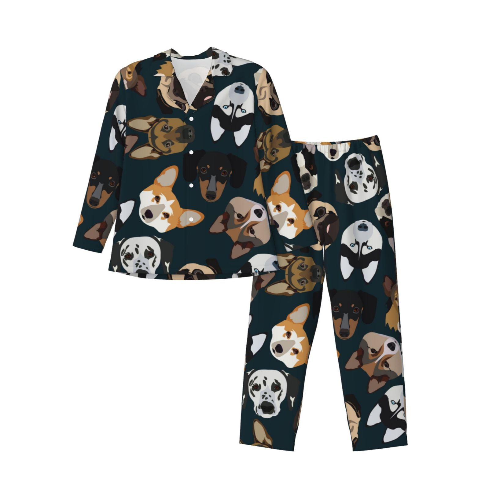 Honeii Dogs Pattern Mens Pajamas Set,2pcs Men's Lounge Long Sleeve