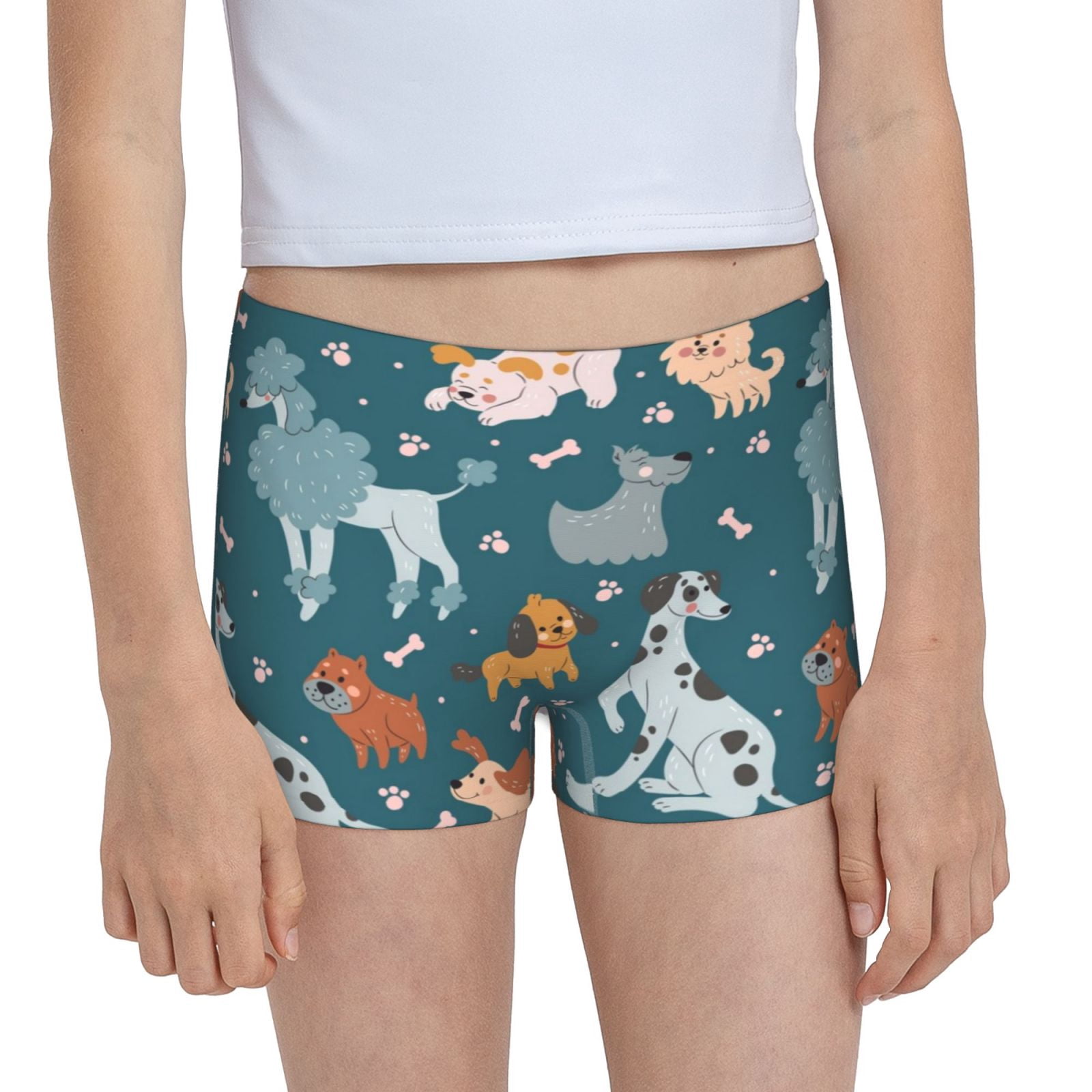 Honeii Dogs Print 100% Cotton Boxer Briefs, Girls' Panties,Girls' Short ...