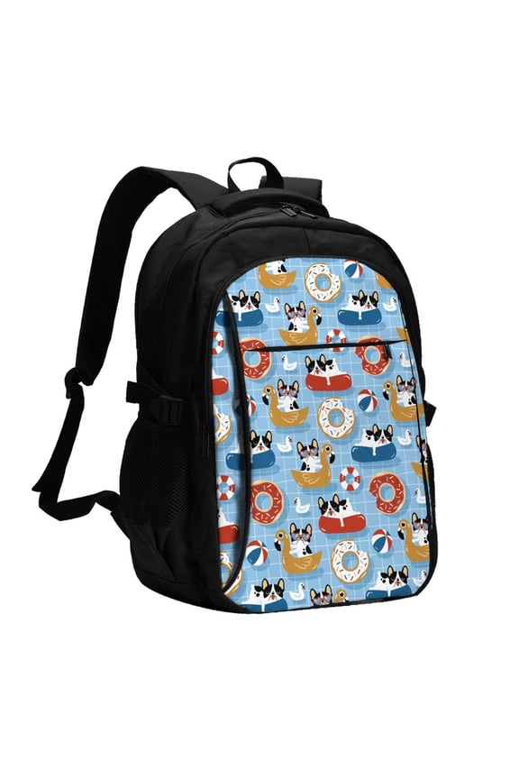 Dogs With Pool Floats for Travel Laptop Backpack, Business Laptops Backpack with USB Charging Port, College High School Computer Bag for Men Women