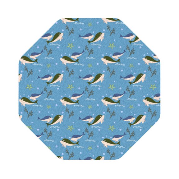 Honeii Dolphin Lovers Print Leather Coaster Set of 6, Ideal for Safeguarding Your Furniture from Drinks Spills and Effortless Cleanup,Octagon