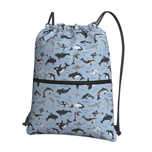 Honeii Dolphins Print Drawstring Backpack,String Bag,Sackpack Cinch Water Resistant Nylon for Gym Shopping Sport Yoga