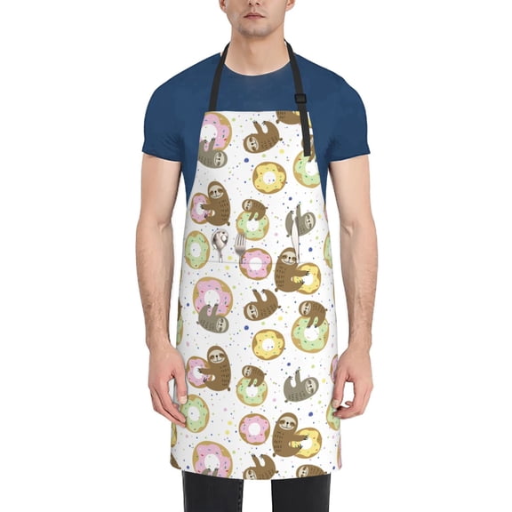 Honeii Donut Sloth Print Waterproof Apron, Adjustable Kitchen Apron with Pockets,for Gardening, Dishwashing, Meat Processing, Car Washing, and Pet Grooming