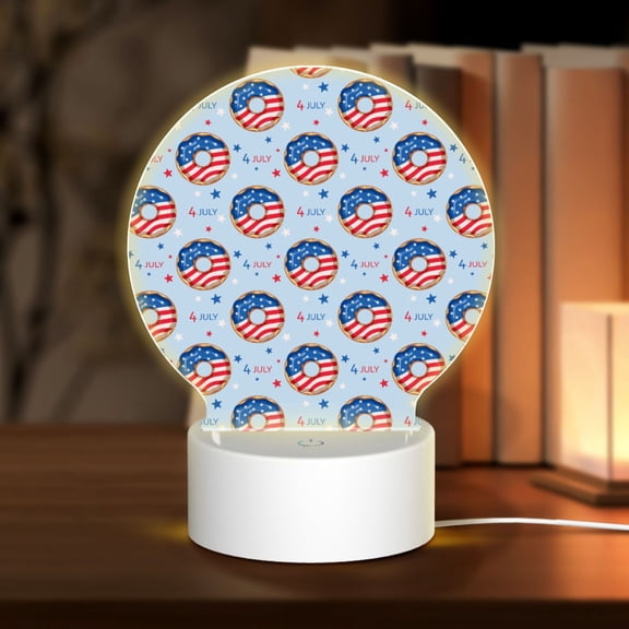 Honeii Donut with the USA Fag Print Acrylic LED Night Lamp,Round Touch-Control Night Light with 3 Lighting Modes,for Bedrooms, Living Rooms, and Gifting