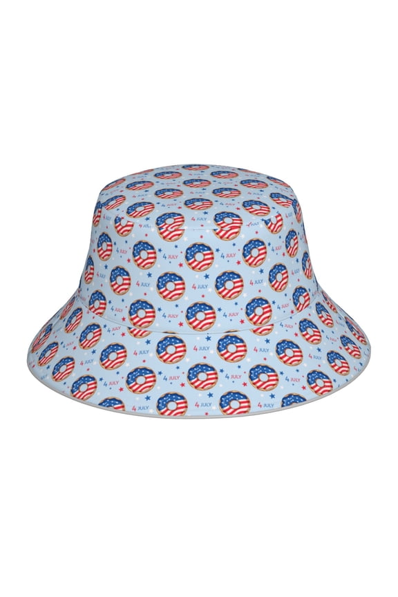 Donut with the USA Fag for Unisex Bucket Hat Waterproof Rain Hat Reversible Shiny Rave Bucket Hat for Concert Festival Boonie Cap