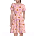 thumbnail image 1 of Honeii Donuts Print Women’s Short Sleeve Dress, Comfortable Casual Dress, Soft Polyester Spandex Blend, Stylish Everyday Wear for Summer, Perfect for Travel and Vacation, 1 of 6