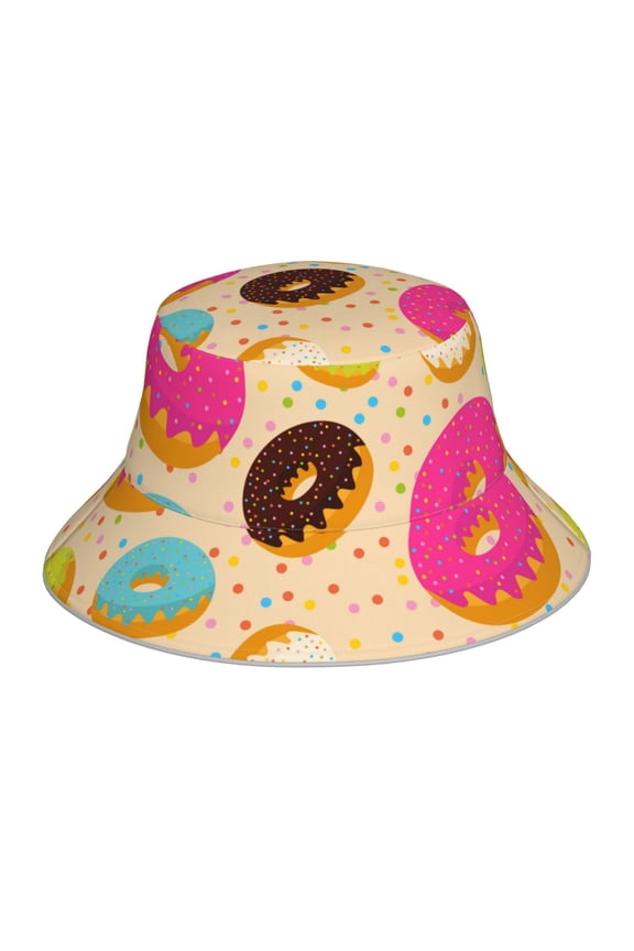 Donuts for Unisex Bucket Hat Waterproof Rain Hat Reversible Shiny Rave Bucket Hat for Concert Festival Boonie Cap