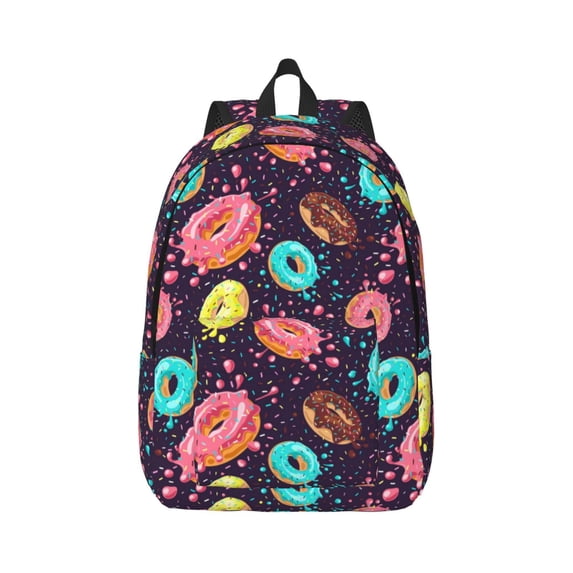 Honeii Donuts1 Print Canvas College Laptop Backpack, Durable Rucksack Travel Notebook Bag School Backpack Book Bag for Men Women-Small