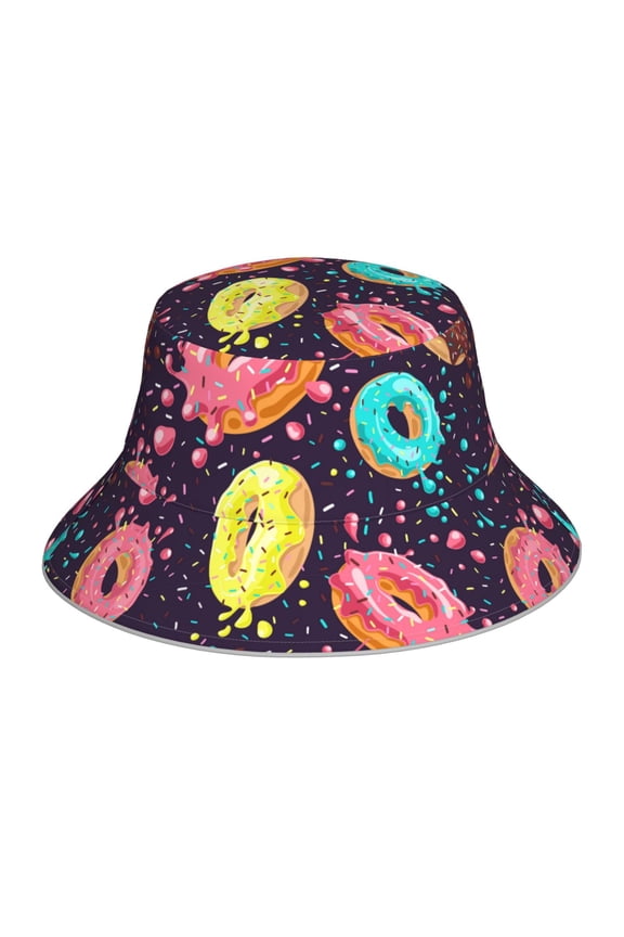 Donuts1 for Unisex Bucket Hat Waterproof Rain Hat Reversible Shiny Rave Bucket Hat for Concert Festival Boonie Cap