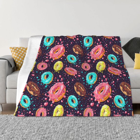 Honeii Donuts1 print throw blanket, crafted from cozy cotton flannel, offers versatile home decor as a bedding suitable for all seasons.-50"x40"