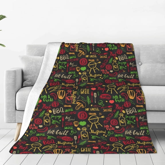 Honeii Doodle Barbeque 1 Print Fleece Blanket - Throw Blanket for Bed, Sofa, Couch, Camping, and Travel , Microplush Ultra Soft Warm Blanket-60"x50"