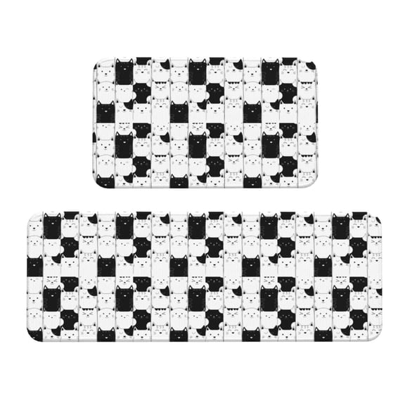 Honeii Doodle Cute Cat Print Kitchen Mat [2 PCS] for Floor, Waterproof Non-Slip Rugs, Kitchen Decor,Standing Mat for Floor,Office, Sink, Laundry