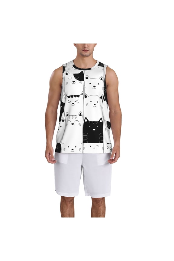 Doodle Cute Cat print basktball shirt for men and women, Unisex basketball jersey for Theme party-Medium