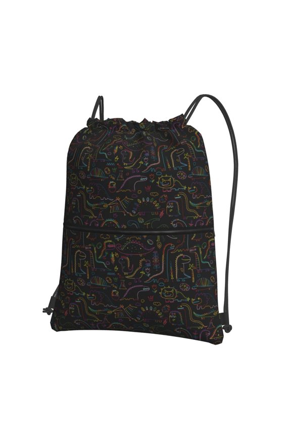 Doodle Dinosaur Print Drawstring Backpack,String Bag,Sackpack Cinch Water Resistant Nylon for Gym Shopping Sport Yoga