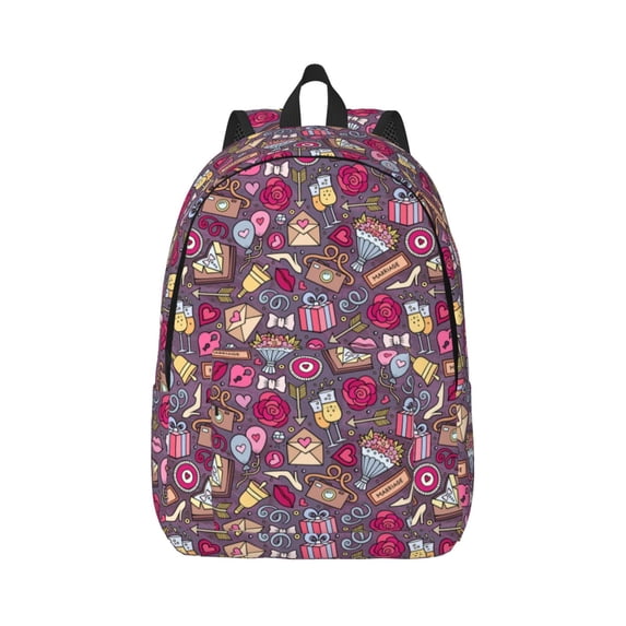 Honeii Doodles Wedding Print Canvas College Laptop Backpack, Durable Rucksack Travel Notebook Bag School Backpack Book Bag for Men Women-Small
