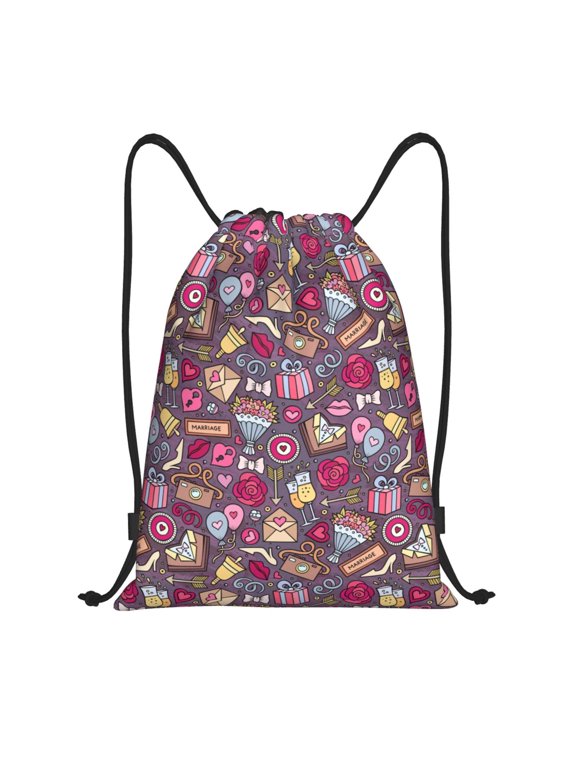 Doodles Wedding Print Drawstring Backpack,Drawstring Bags String Backpack Gym Cinch Sack Backpack Sport Bag Draw-Small