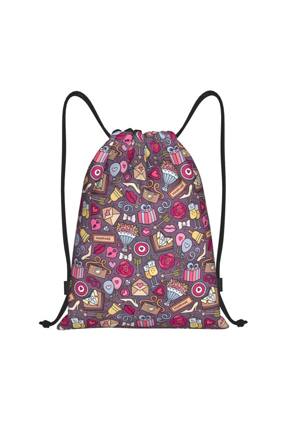 Doodles Wedding Print Drawstring Backpack,Drawstring Bags String Backpack Gym Cinch Sack Backpack Sport Bag Draw-Small