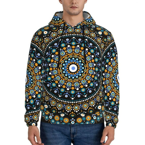 Honeii Dot Mandala Pattern Mens Hoodies Men's Loose Sleeve Sweatshirt,Pullover Hooded Sweatshirt for Men,Essentials Hoodie-3X-Large