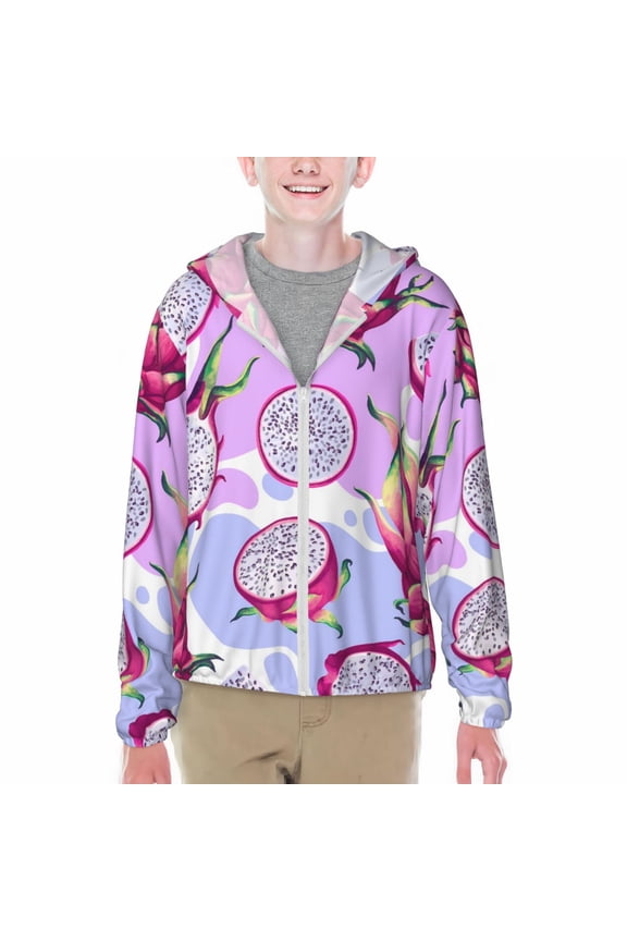 Dragon Fruit Print Sun Protection Jacket Hooded Cooling Shirt with Pockets Hiking Outdoor Performance-Medium