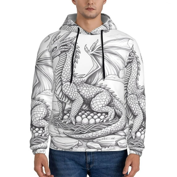 Honeii Dragon Nest Sketch Pattern Mens Hoodies Men's Loose Sleeve Sweatshirt,Pullover Hooded Sweatshirt for Men,Essentials Hoodie-Medium