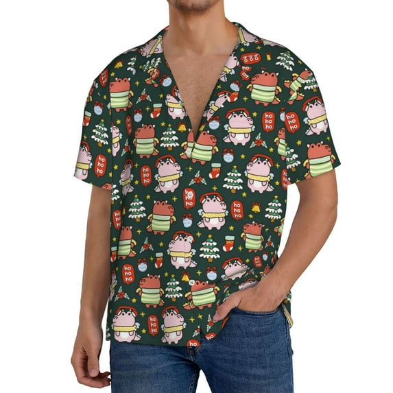 Honeii Dragon With Hohoho for Men's Short-Sleeved Button-Up Collared Shirt Featuring A Pocket, Perfect for Beach Vacations, And Travel Adventures.-X-Large