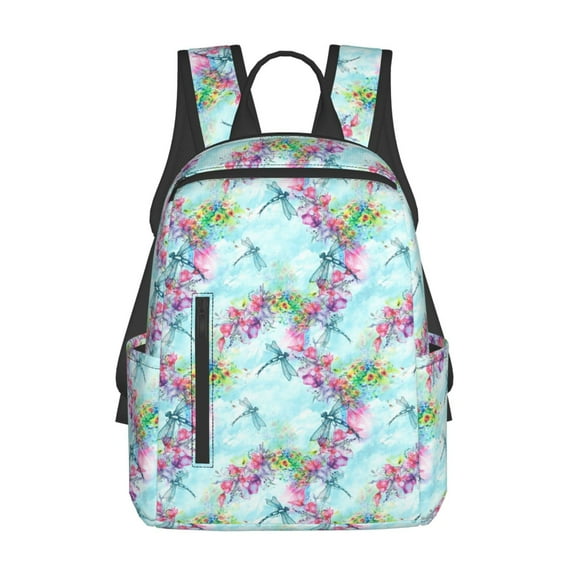Honeii Dragonfly Floral Print Lightweight Backpacks,Carry on Backpack,Durable Backpack for School, Work & Travel
