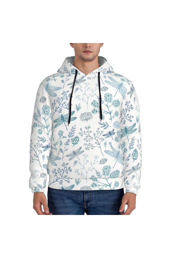 Dragonfly Pattern Mens Hoodies Men's Loose Sleeve Sweatshirt,Pullover Hooded Sweatshirt for Men,Essentials Hoodie-Small