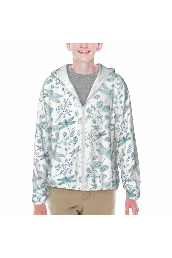 Dragonfly Print Sun Protection Jacket Hooded Cooling Shirt with Pockets Hiking Outdoor Performance-Medium
