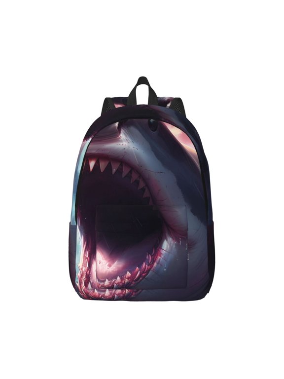 Dramatic Shark Attack Print Canvas College Laptop Backpack, Durable Rucksack Travel Notebook Bag School Backpack Book Bag for Men Women-Medium