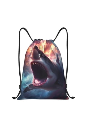 Dramatic Shark Attack Print Drawstring Backpack,Drawstring Bags String Backpack Gym Cinch Sack Backpack Sport Bag Draw-Small