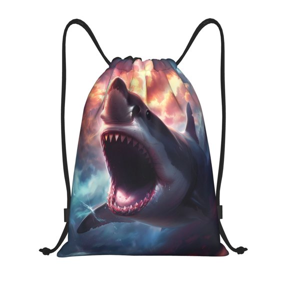 Honeii Dramatic Shark Attack Print Drawstring Backpack,Drawstring Bags String Backpack Gym Cinch Sack Backpack Sport Bag Draw-Small
