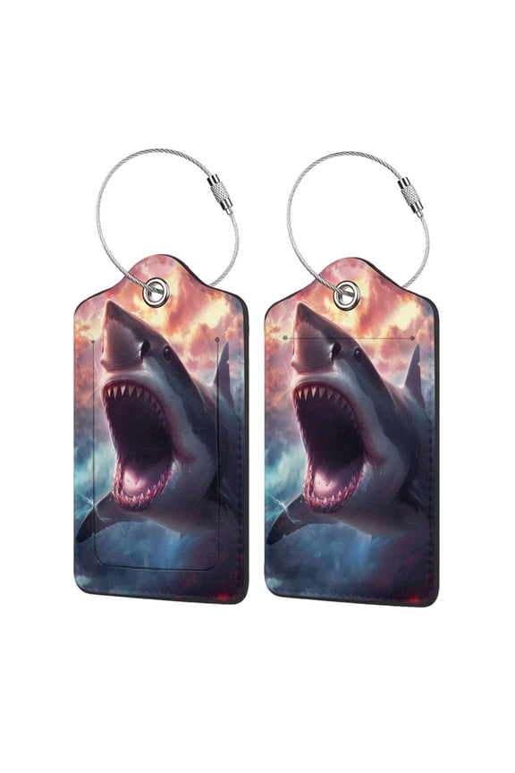 Dramatic Shark Attack Print Leather Luggage Tag for Suitcases,ID Tags,Bag Tags for Luggage,Functional Travel Tag-1