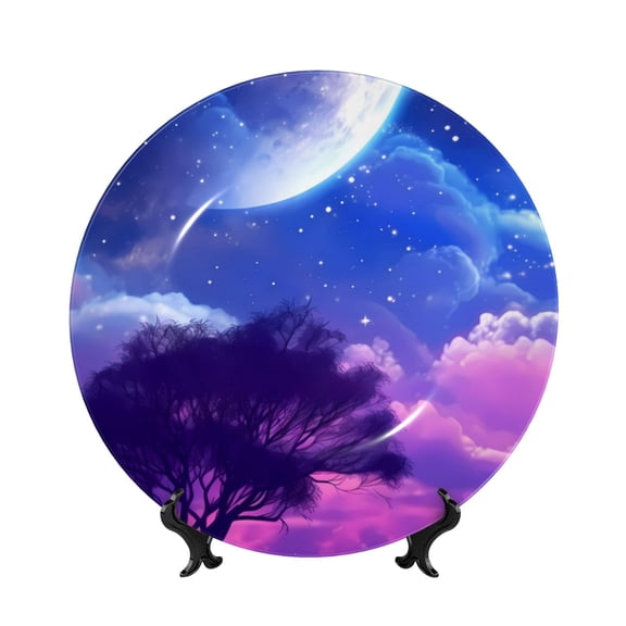 Honeii Dreamy Colorful Starry Sky Print Elegant Bone China Decorative Plate, Porcelain Plate,Art Crafts,Ceramic Ornaments for Home Office Wall Decor-10in